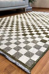 Moretti Nordi Geometric Designed Green and White Machine Washable Rug 30035 X-M