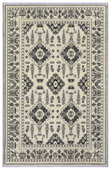 Moretti Afghan Patterned Beige and Black Rug 30026-C