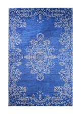 Blue, baroque style, floral patterned, medallion, machine washable rug