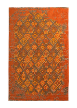 Orange, geometric patterned, machine washable rug