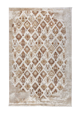 Beige, brown, geometric patterned, machine washable rug