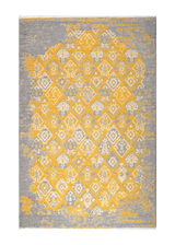 Yellow, gray, geometric patterned, machine washable rug
