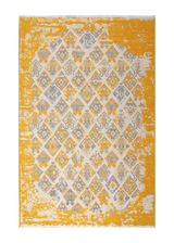 Yellow, gray, geometric patterned, machine washable rug