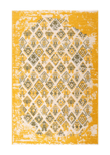 Yellow, green, geometric patterned, machine washable rug