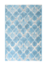 Blue, gray, geometric patterned, machine washable rug