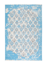 Blue, geometric patterned, machine washable, rug