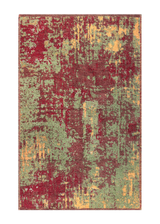 Red, green, orange, vintage and abstract design, machine washable rug