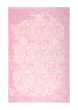 Pink, geometric patterned, machine washable rug