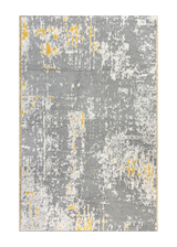 Yellow, gray, vintage and abstract design, machine washable rug