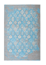 Blue, gray, geometric patterned, machine washable rug
