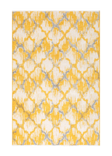 Yellow, gray, beige, geometric patterned, machine washable rug
