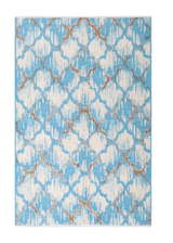 Blue, geometric patterned, machine washable rug