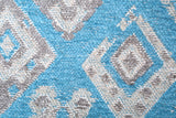 Blue, geometric patterned, machine washable rug