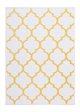 White, yellow, geometric patterned, machine washable rug