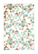 Brown, green, white, geometric patterned, machine washable rug
