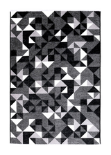 Black, gray, white, geometric patterned, machine washable rug
