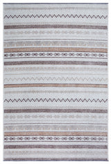 Washable Ethnic Patterned Rug in Beige and Grey Color