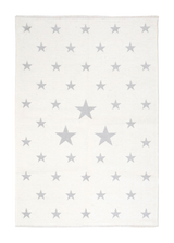 White, gray, star patterned, machine washable rug for kids