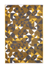 Yellow, gray, brown, geometric patterned, machine washable rug