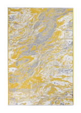 Yellow, gray, marble design, machine washable rug