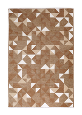 Brown, white, geometric patterned, machine washable rug