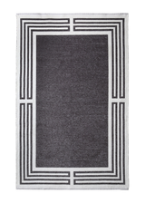 Gray, white, classic, Art Deco style, bordered, machine washable rug