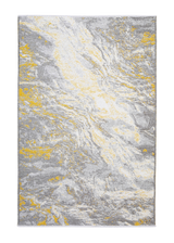 Yellow, gray, marble design, machine washable rug