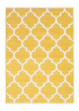 Yellow, white, geometric patterned, machine washable rug