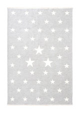 White, gray, star patterned, machine washable rug for kids
