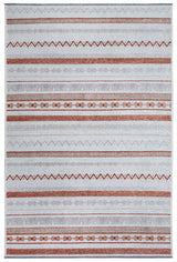 Washable Ethnic Patterned Rug in Orange and White Color