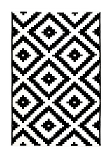 Black and white, geometric patterned, machine washable rug