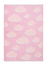 Pink, cloud patterned, machine washable rug for kids