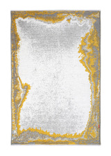 Yellow, gray, marble border design, machine washable rug