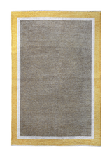 Gray, yellow, classic, bordered, machine washable rug