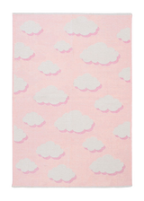 Pink, cloud patterned, machine washable rug for kids