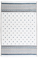 Washable Pyramid Patterned Rug in Blue and White Color