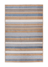 Blue, orange, striped, machine washable rug