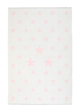 Pink, white, star patterned, machine washable rug for kids
