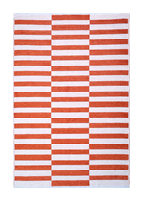 Red, white, striped, machine washable rug