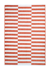 Red, white, striped, machine washable rug