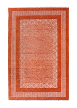 Orange, classic, bordered, patterned, machine washable rug