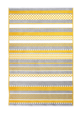 Yellow, gray, striped, machine washable rug