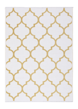 White, yellow, geometric patterned, machine washable rug