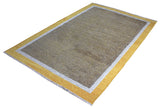 Gray, yellow, classic, bordered, machine washable rug