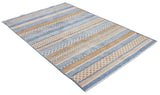 Blue, orange, striped, machine washable rug