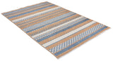 Blue, orange, striped, machine washable rug