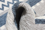 Gray, blue, striped, machine washable rug