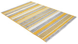 Yellow, gray, striped, machine washable rug