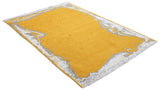 Yellow, gray, marble border design, machine washable rug