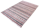 Red, white, striped, machine washable rug
